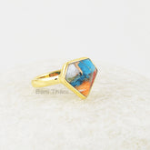 Oyster Turquoise Ring, Gemstone Silver Ring, Gold Plated Ring, 11x13mm Diamond Ring, Gift For Her, 925 Sterling Silver Ring, Ring for Womens